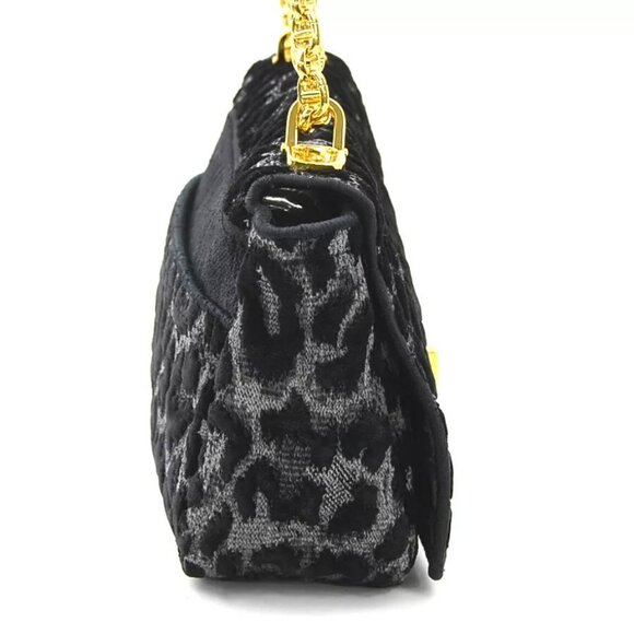 Auth Christian Dior Leopard Caro Shoulder Bag Gray/Black Velvet/Canvas - Picture 16 of 16